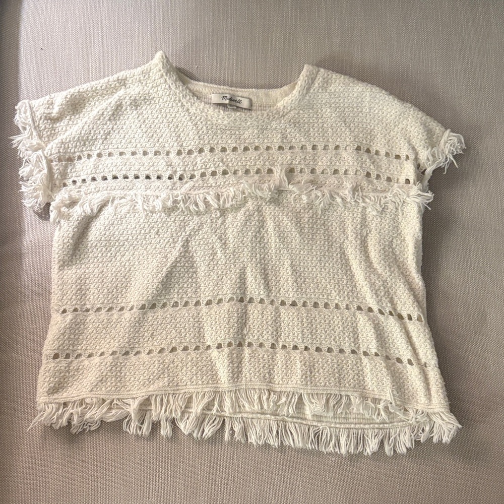 Madewell Cream Fringe Knit Top XS